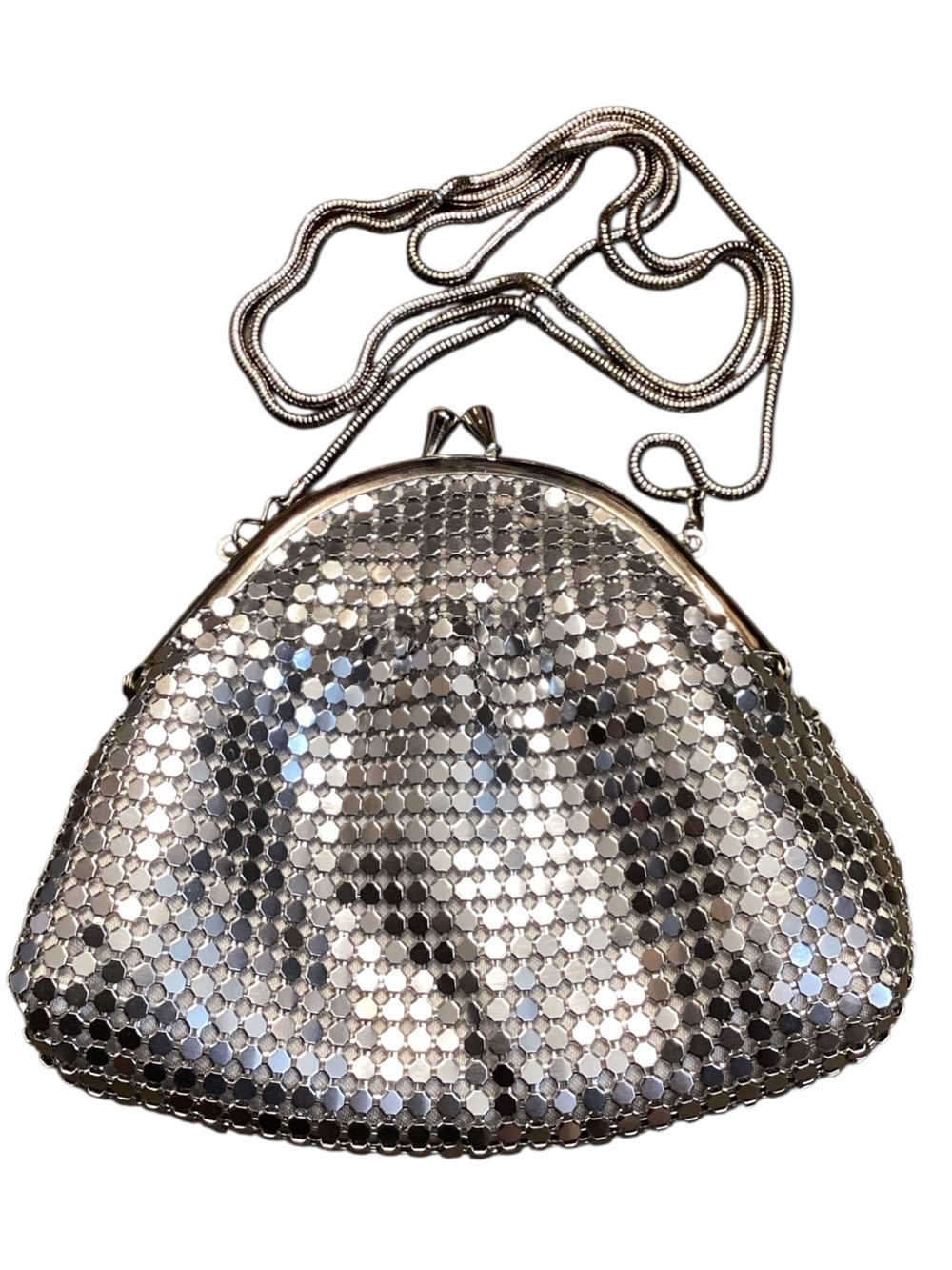 Mark. Silver Metal Mesh Evening‎ Bag Kiss Lock Clutch Chain Strap Y2K Disco Glam
